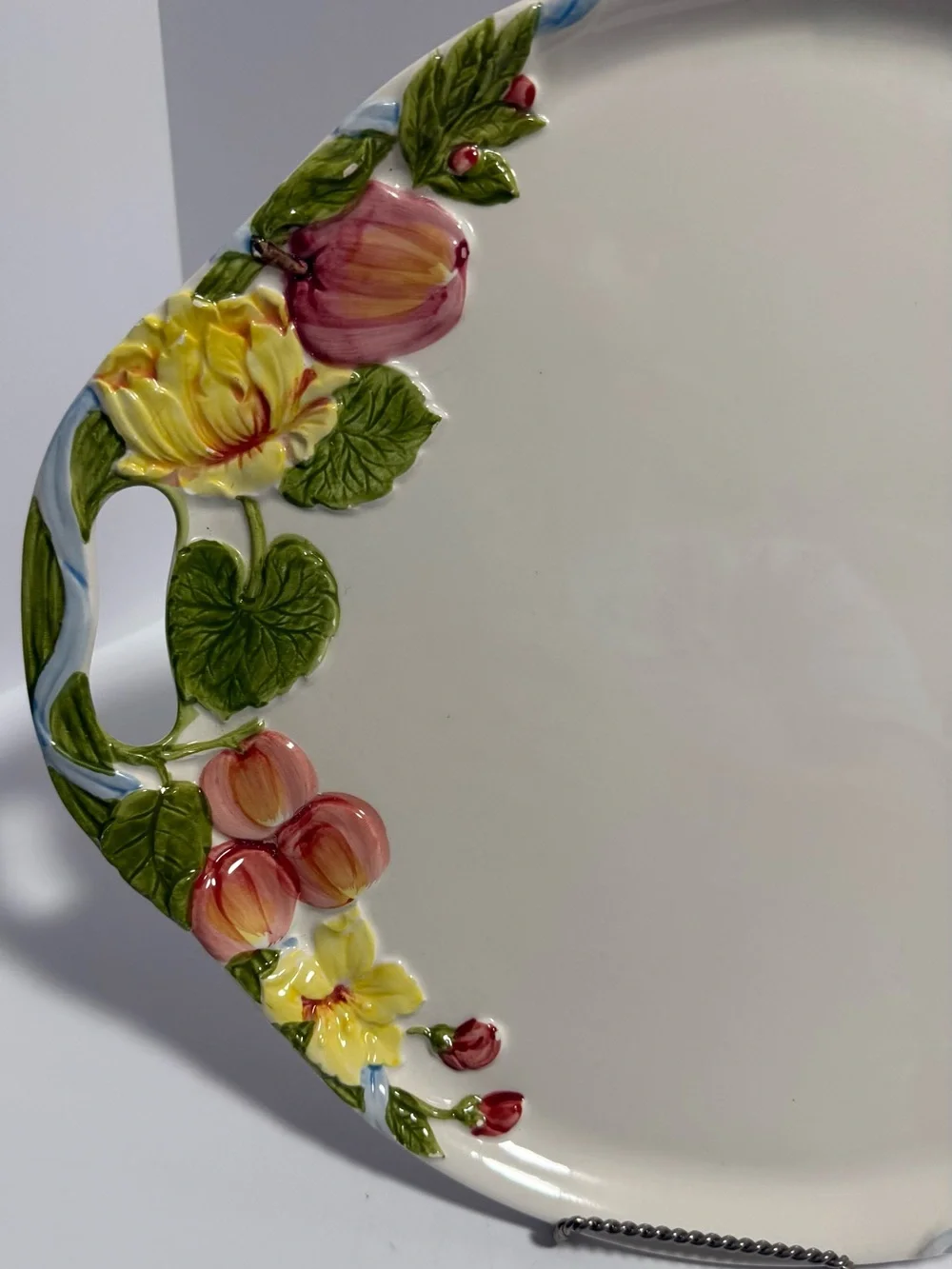Vintage Japan Majolica Ceramic Fruit & Floral Handled Platter Tray⁠